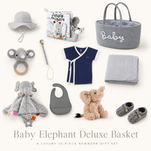 Ten products included in the Baby Elephant Deluxe Basket from Lovingly Organics.